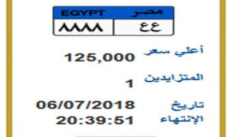 بالصور.. لوحة معدنية "ع ع 8888" بـ125 ألف جنيه