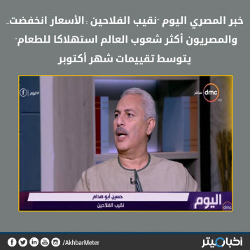 خبر المصري اليوم عن نقيب الفلاحين واستهلاك المصريين للطعام يتوسط تقييمات أكتوبر