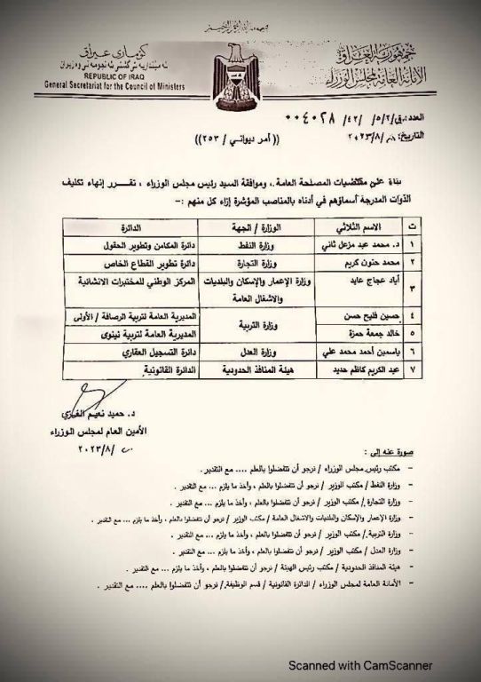 في وزارات مختلفة.. السوداني يوافق على إنهاء تكليف 7 مديرين عامين (وثيقة)