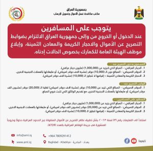 مكتب مكافحة غسيل الأموال يحدد كمية النقد المسموح للمسافر بإدخالها وإخراجها من العراق